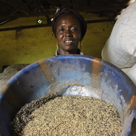 Kadiatu Kamara poses in the store with her seeds.